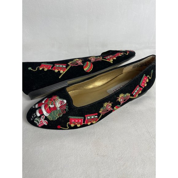 Christmas Shoes Women's 8 Vintage Embroidered Santa Flats Ugly Christmas Sweater - Picture 3 of 9